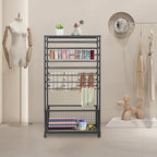 Ribbon Organizer Rack, Double-Sided 16 Tier Ribbon Storage Holder, Floral Wrapping Paper Spool Stand Racks for Craft Room, Scarf Tie Belt Towel Display Shelf Sewing Station Cart, Black, 31.5in Wide - Image 2