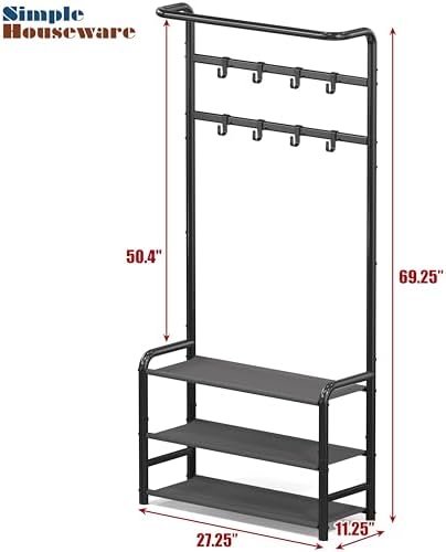 Simple Houseware Coat Rack with Shelf, Standing Hall Tree with Hooks, Black - Image 7