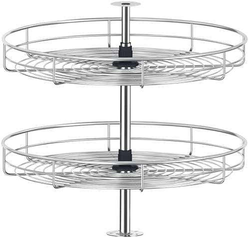 JOWBOOW 21 1/4" Chrome Corner Cabinet Lazy Susan, Full Circle Corner Cabinet Lazy Susan Replacement Shelves Rotating Rack for Upper Cabinet Kitchen, Fits Cabinets Over 23" by JOWBOOW