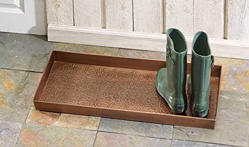HF by LT Enchanted Scroll Pattern Metal Boot-Tray, 30 x 13 inches, Antique Copper Finish - Image 3