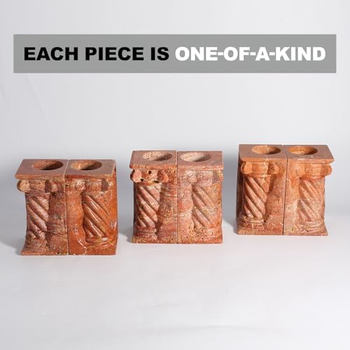 Decorative Roman Column Book Ends & Vase - Heavy Duty Marble Book Ends for Heavy Books, Vintage Home Office Decor, Dual Use as Flower Vase, Natural Stone Bookends for Shelves (2PC, Red) - Image 3