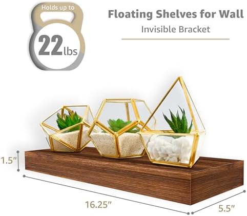 Sorbus 16 Inch Floating Shelves for Wall (3 Pack, Walnut) - Image 3
