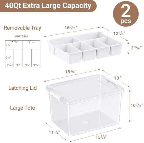 80Qt Stackable Storage Bins with Lids Trays Craft Box Organizers, 2Pack,WH - Image 2