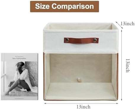 Bagnizer Storage Cubes, 4 Pack Linen Foldable Storage Bins (13 x 13 inch) with Clear Window and Handles, Fabric Organizer for Shelf Closet, Clothes, Books - (Brown and White) - Image 2
