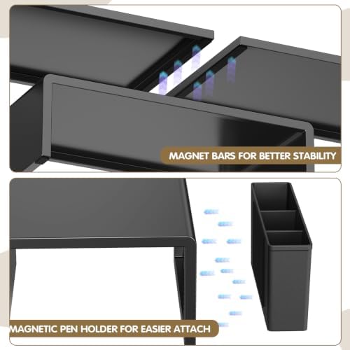 LEKETREE Dual Monitor Stand Riser with Drawer and 2 Pen Holders, Black - Image 5