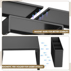 LEKETREE Dual Monitor Stand Riser with Drawer and 2 Pen Holders, Black - Image 5