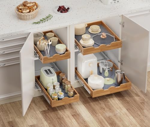 OCG Pull Out Cabinet Organizer 20"W x 21"D, Slide Out Wood Drawer Shelf, Pull Out Shelves for Base Cabinet Organization in Kitchen, Pantry, Bathroom - Image 3