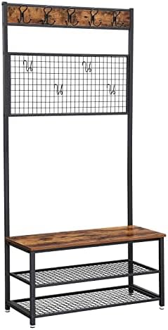 VASAGLE Coat Rack and Storage Bench, Hall Tree with 9 Hooks, Iron Frame by VASAGLEbySONGMICSHOME