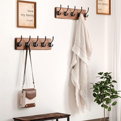 Dseap Wall Mounted Coat Rack: Patented, Heavy-Duty, 17.4" Long 5-Double-Hooks Wooden Hanger Rail for Winter Coats, Hat, Jacket, Clothing - Natural & Black - Image 5