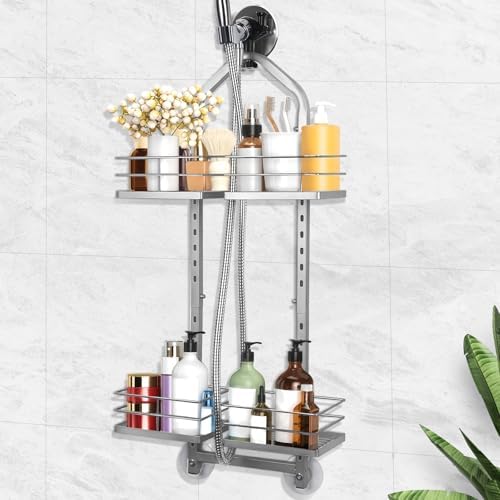 Shower Caddy Hanging for Handheld Showerheads Adjustable Hagging Shower Caddy, Stainless Steel Hose Hanging Shower Organizer 4 Levels Height Shower Rack (Sliver) by Aquohola