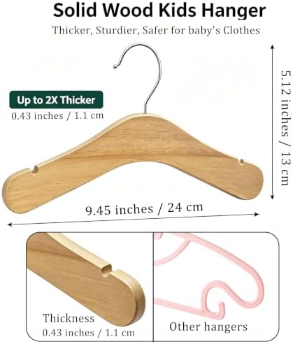 Baby Wooden Hangers 20 Pack,9.45 Inch Natural Wood Toddlers Hangers,Infant & Toddler Clothes Hangers, Small Children Kids Hanger with 360°Swivel Hook - Image 3