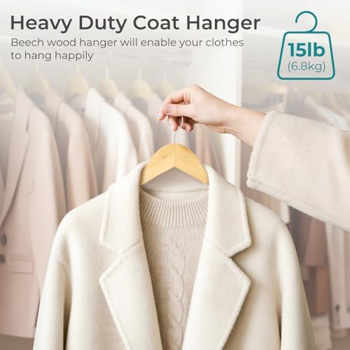 HOUSE DAY Premium Wooden Hangers 100 Pack, Heavy Duty & Durable Coat Hanger - Image 3