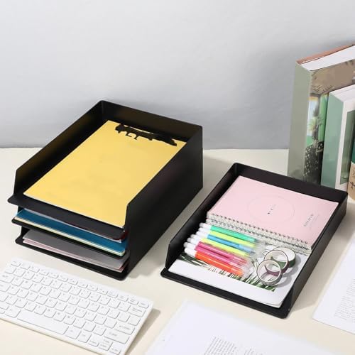 Wenqik Black Letter Trays Stackable, 4 Pcs Plastic Desk Organizer - Image 6