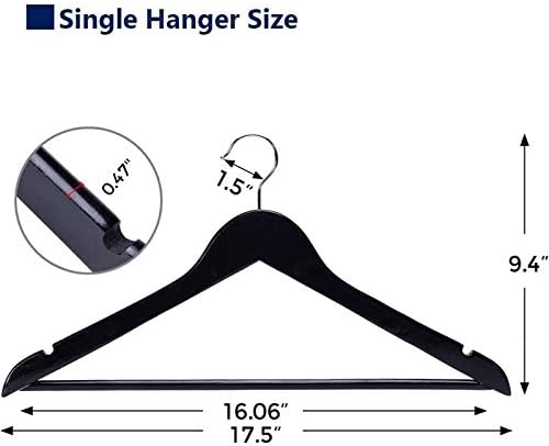JS Hanger Wooden Coat Hangers, 20 Pack High Grade Wood Suit Hangers with Non Slip Pant Bar - Extra Smooth and Splinter Free Black Finish Wooden Suit Hangers for Closet Organization - Image 3