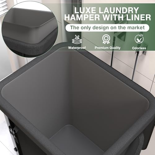 Laundry Basket with Lid,150L Rolling Laundry Hamper with Wheels Black - Image 3