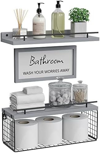 WOPITUES Floating Shelves for Bathroom Decor Art, Modern Grey by WOPITUESOfficial
