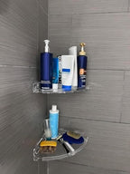 JiePai Acrylic Corner Shower Caddy Shelf with Hooks 4 Pack, Adhesive Wall Mounted Bathroom Shower Organizer for Inside Shower & Kitchen Storage, Space-Saving Design - Image 6
