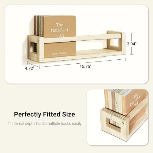 3Pack Solid Wood Floating Shelves for Wall, Nursery Bookshelf NaturalPoplar - Image 2