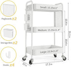 TOOLF 3 Tier Rolling Cart, Metal Utility Storage Cart with Pegboard, White - Image 6