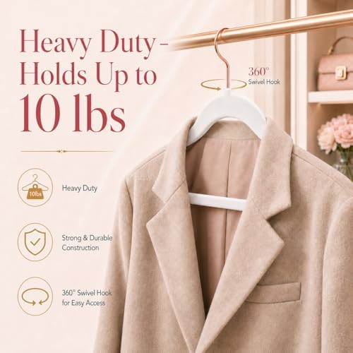 Smartor White Velvet Hangers 50 Pack, Non Slip Rose Gold Hook Felt Hangers - Image 6