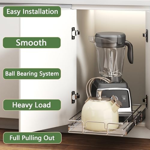 Pull Out Cabinet Organizer 10½" W x 21½" D, Heavy Duty Cabinet Pull Out Shelves, Slide Out Drawers Organization for Kitchen Cabinets Bathroom - Image 2