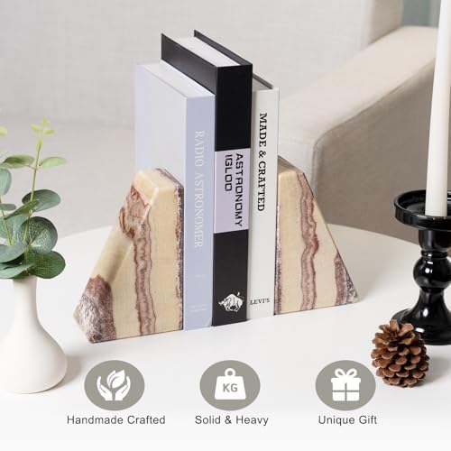 Koville Natural Onyx Bookends for Shelves, Decorative Bookends for Heavy Books, Non-Slip Heavy Duty Book Stopper for CD/Movies, Aesthetic Decorative Book Ends for Bookshevles Table Home Decor - Image 2