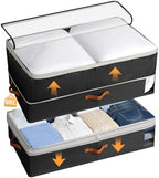 Under Bed Storage Bins - 98L Height-adjustable Under Bed Storage Containers, Compression Blanket Storage Comforter Storage Sweater Storage, Clothes Storage Bins With Clear Window, 2 Pack Black by EasortmPackingCubes