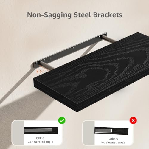 QEEIG Bathroom Long Floating Shelves for Wall (Black, Set of 2, 23.6") - Image 5