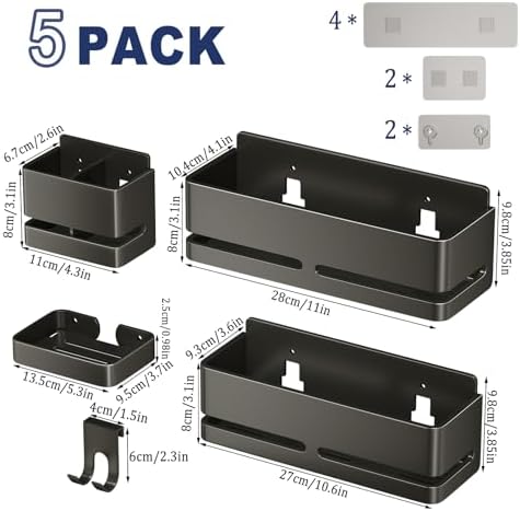 Bathroom Shower Caddy,No Drill Shower Shelves(5-piece Set-Grey) - Image 2