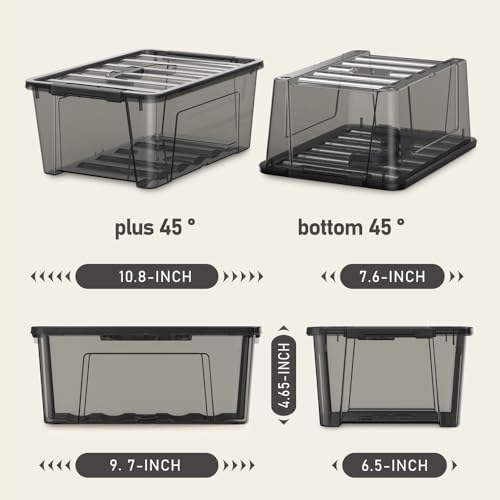 8 Pack Black Clear Plastic Storage Bins with Lids/Handle, Stackable Small Latching Storage Boxs for Organization （ 5 Quart ） - Image 2