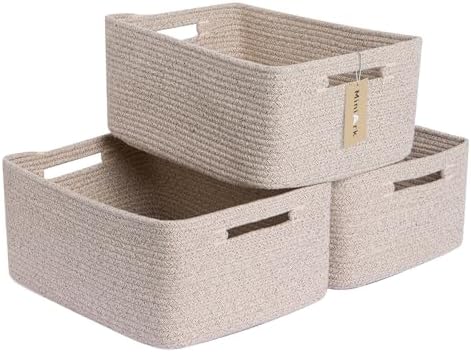 MiniArk Large Storage Baskets for Shelves, 17 x 13 x 7.5” Closet Organizers Bins for Clothes Blanket Towels, Baby Nursery, Toy Baskets Box, Woven Rope Baskets, 3 Packs Mixed Brown by MiniArkStorageBasketsHome