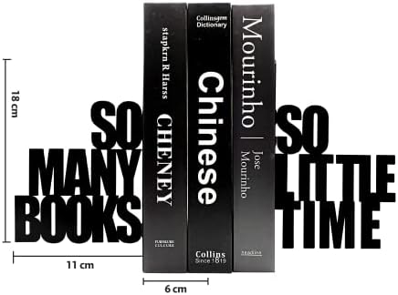 So Many Books, So Little Time Bookends, Decorative Metal Book Ends Supports for Shelves, Heavy Duty Bookend Holder - Image 3