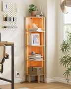Corner Shelf Stand, 5 Tier Corner Bookshelf with Light,Corner Furniture for Bedroom Display Corner Shelf for Small Space,Wood Shelves with Storage Rack for Living Room,Office,Oak by Apetaccat