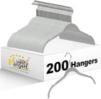 Quality Hangers Clothes Hangers 200 Pack - Non-Velvet Plastic Hangers for Clothes -Heavy Duty Coat Hanger Set -Space-Saving Closet Hangers with Chrome Swivel Hook, Non-Flocked Hangers (200, Gray) by QualityHangers