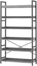 HCHQHS Bookshelf, Adjustable Industrial Bookcase, Vertical Tall Book Shelf, Wood and Black Metal Open Bookshelves for Home Office, Living Room, Bedroom (Grey, 6-Tier (31" W x 70" H)) by HCHQHS