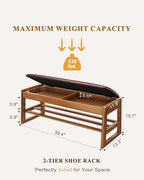 Shoe Rack Bench with Hidden Storage, 2‑Tier Solid Rubberwood Entryway Bench - Image 2