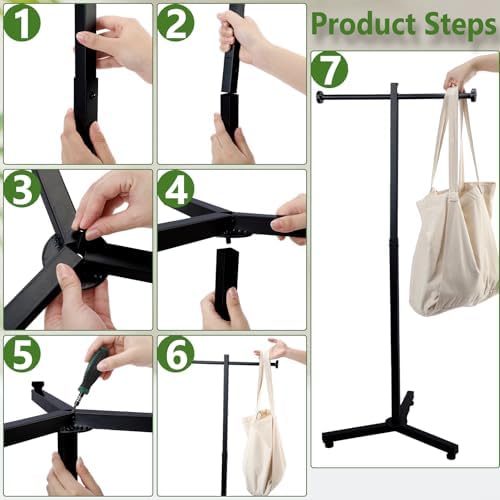 Blulu 45 Inch Adjustable Shopping Bag Rack Heavy Duty Metal Holder for Retail Store T-shaped Tote Bag Display Stand for Trade Show Boutique Small Business Entryway and Hallway(2 Pcs,Black) - Image 3
