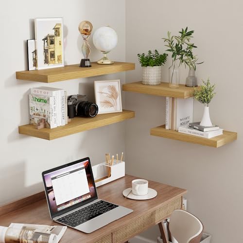 Fun Memories 32" W x 9.3" D Floating Shelves, Rustic Wood Deep Shelves for Bedroom, Kitchen, Living Room, Long Floating Shelf for Wall, Storage Display Wall Shelf for Books Decor, Oak - Image 6