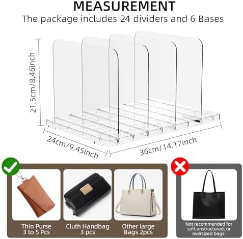 Stackable Bag & Purse Organizer for Closet Acrylic Shelf Dividers for Closet Organization, Clear Handbag Purse Storage Organizer Divider, Keep Clutch, Wallet, Pocketbook Upright, 6 Pack - Image 3