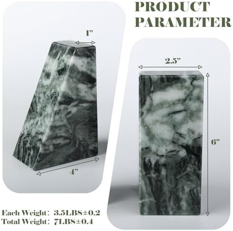 Karibiber Marble Bookends for Heavy Books, Decorative Bookends for Shelves, Green Stone Book Ends, Heavy-Duty Book Ends for Hardback Book & Cookbooks, Unique Book Stopper & Holder, Set of 2 - Image 3