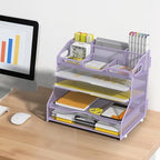 YINGHUA 5-Tier Mesh Desk Organizer, Letter Tray - Purple - Image 6