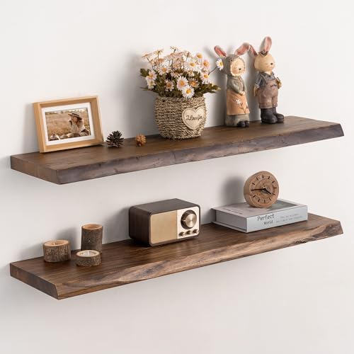 36" Live Edge Floating Shelves Set of 2, Solid Elm Wood, Vintage by Unknown