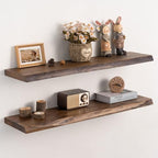 36" Live Edge Floating Shelves Set of 2, Solid Elm Wood, Vintage by Unknown