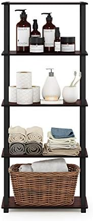 Furinno Turn-N-Tube 5-Tier Multipurpose Shelf / Display Rack / Storage Shelf / Bookshelf, Square Tubes, Dark Cherry/Black - Image 5