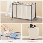 STORAGE MANIAC 3 Section Laundry Sorter, Laundry Hamper with Wheels, Beige - Image 4