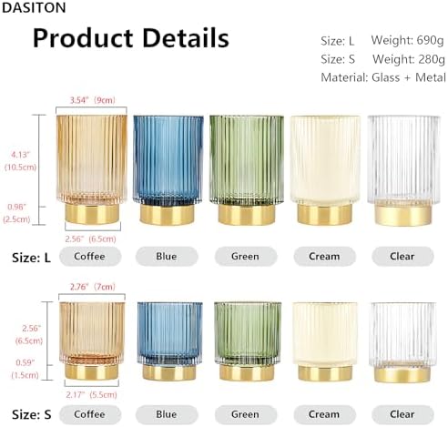 DASITON Makeup Brush holder Organizer,Crystal Cosmetic Makeup Brush Glass Brushes Storage Holder, Vintage Make Up Brush Cup Pen Pencil Holder striped vase(Clear S+L) - Image 6