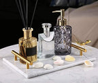 Genuine Marble Tray Bathroom Tray with Golden Handle, Natural Stone Decorative Tray with Metal Handle for Bathroom Kitchen Vanity Dresser Nightstand Desk, 11.8" x 7.9" Gray Color - Image 2