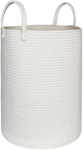 MEGASKET Large White Laundry Basket, 80L Tall Blanket Basket Living Room, Cotton Rope Toy Bin for Organizing, XL Woven Baby Nursery Laundry Hamper with Handle, White Room Decor, Bedroom Aesthetic by MEGASKET