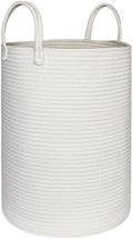 MEGASKET Large White Laundry Basket, 80L Tall Blanket Basket Living Room, Cotton Rope Toy Bin for Organizing, XL Woven Baby Nursery Laundry Hamper with Handle, White Room Decor, Bedroom Aesthetic by MEGASKET