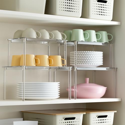 VZZNN 8 Pack Stackable Acrylic Cabinet Organizer Shelf (Transparent) - Detachable Desk Organizer Shelf for Storage of Spices, Office Desktop, Kitchen Storage Room Decor - Image 5